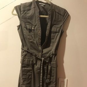 Army green button front dress